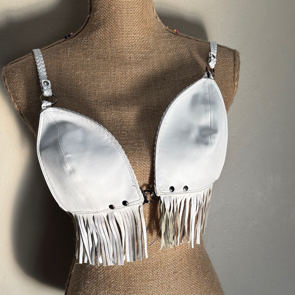 White Fringe Bra Top